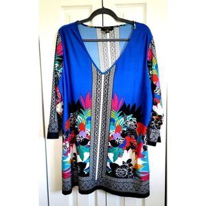 MELISSA PAIGE 1X Multicolor Geometric Print-Liquid Knit‎ Women's Sz 1X Tunic Top